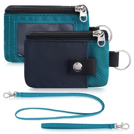 Artpaxy Minimalist Wallet For Mens Womens, Keychain RFID Blocking Zipper Small Wallet with ID Window 2 Lanyards,Water Resistant Travel Cash Card Coin Case Boys Girls