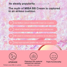 MIBA Ion Calcium Mineral BB Cushion 12g / 0.42 oz. Airless Cushion BB Cream, Moisturizing Finish.