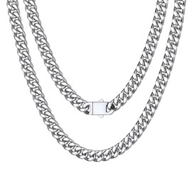 Bestyle Miami Curb Chain Stainless Steel Width 5/7/9/12 mm Cuban Chain Length 45/50/55/60/65/71/76 cm, Stainless Steel, No Gemstone