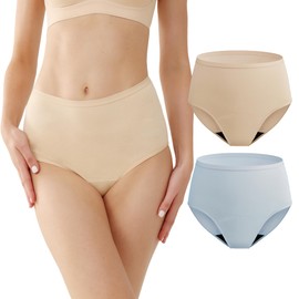 REELINDRY Womens Incontinence Underwear Washable, 2 oz Absorbency Leakproof Panties for Female Urinary Leakage 2 Pack (Beige-Light Blue, 2XL)