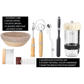 Sourdough Starter Kit - 9 inch Banneton Bread Proofing Basket and 34 oz Sourdough Starter Jar with Comprehensive Bread Making Tools Supplies, Sourdough Bread Baking Supplies