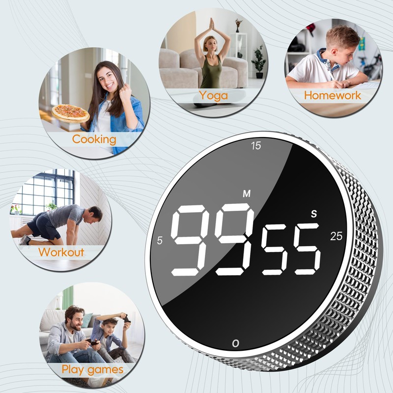 Upgrade Digital Kitchen Timer - Magnetic Countdown Countup Visual Pomodoro