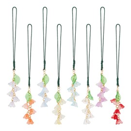 DELORIGIN 8 Colors Lily of the Valley Keychains, Acrylic Pendant Charm Keychains Mobile Strap, 8pcs Flower Bag Chain Floral Leaf Keyrings for Summer Home Bag Keychain Camera Decor Valentine's Day