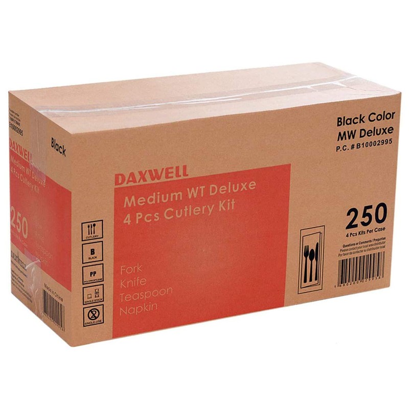 Daxwell Plastic Cutlery Kits, Medium Weight Polypropylene, Fork, Knife, Spoon,