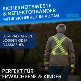 FLEXEO Reflective Vest + 4 Reflective Bands, Yellow, Running Vest, Reflective Band for Bike, Jogging, Running, Construction Site, Jogging, Running Reflectors Vest