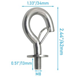 WHYHKJ 2PCS Heavy Duty Rustproof Storage Hooks Stainless Steel Rigging Bolt Storage Attachment Hooks M8 for Hanging Boat Racks Caravans Chains Baskets Sand Bags Sun Roofs Hammock Hanging Hooks