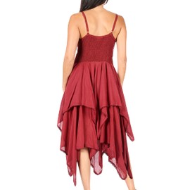 Sakkas 9031 Corset Style Bodice Jaquard Lightweight Handkerchief Hem Dress - Burgandy - OS