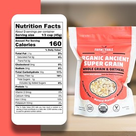 Farm to Table Foods Organic Ancient Super Grain Oatmeal – High-Protein, Plant-Based, Unsweetened, Non-GMO Whole Grains – 3-Pack (14 oz. Bags)