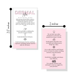 Dermal Filler Aftercare Card | 50 Pack | 2x3.5” inch Business Card Size | Medical Spa Business Cards | Dermal Filler Injections | Pink and White Design