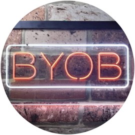 BYOB Bring Your Own Bag Shop Dual Color LED Neon Sign White & Orange 12" x 8.5" st6s32-i3376-wo