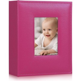 RECUTMS Photo Album 200 Pockets 4x6 Photo Album Premium Pu Leather Cover With Front Window for Wedding Family Baby (Pink)