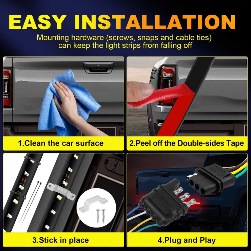 YUGUANG 60 Inch Tailgate Light Bar, Double Row LED Truck