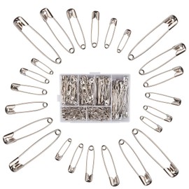 Trimming Shop 250pcs Stainless Steel Safety Pins Box for Fastening Securing Clothing, Dressmaking, Sewing, DIY Art & Craft Projects (Silver, 6 Different Sizes)