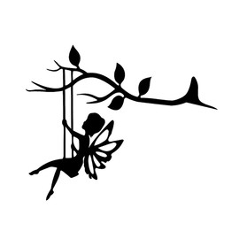 Metal Fairy Silhouette Yard Stake, Fairy on Swing Hanging Branch Ornament Tree Wall Art, Fairy Garden Accessories for Garden Outdoor Decor