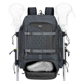 Mzznbeu Lacrosse Bag, 50L Large Capacity to Holds All Lacrosse Equipment, Two Lax Stick Holders and Separate Cleats Compartment, Multifunctional Sports Lacrosse Backpack, Gifts for Sports Fans