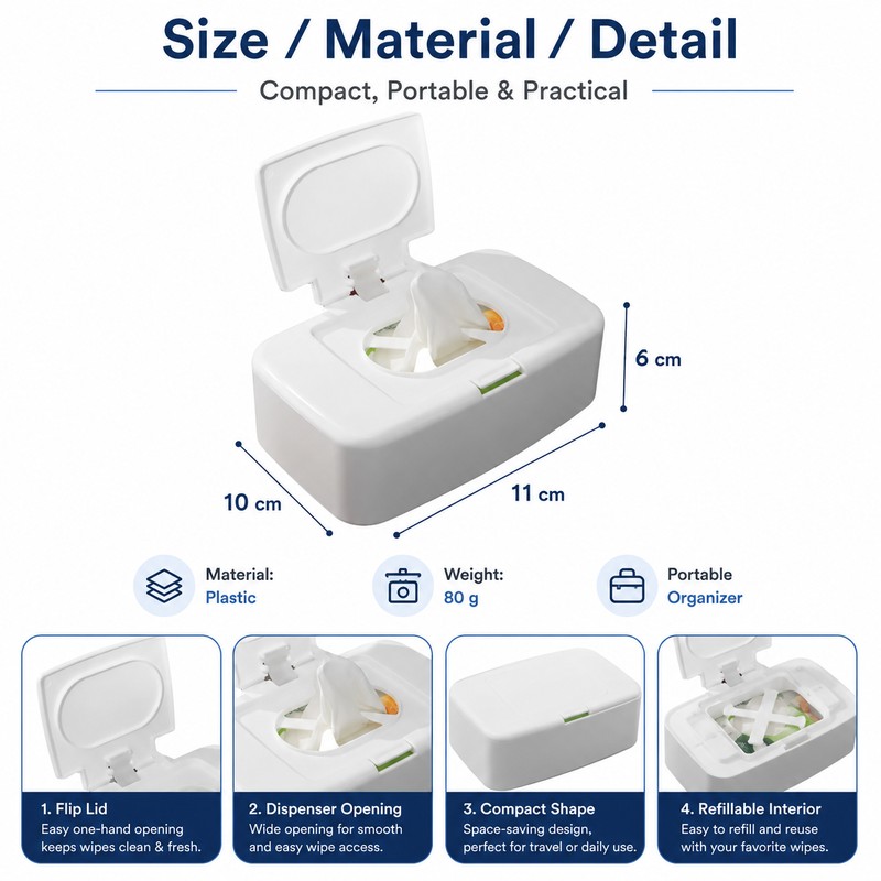 Portable Wet Wipes Dispenser for Home Organization – Refillable Plastic