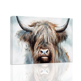 ZHOUWALLPIC Country Cattle Wall Art Long haired cattle Pictures Wall Decor Imposing Bull Canvas Prints for Living room Kitchen Farm Decor(Country Cattle 12 * 18inch)