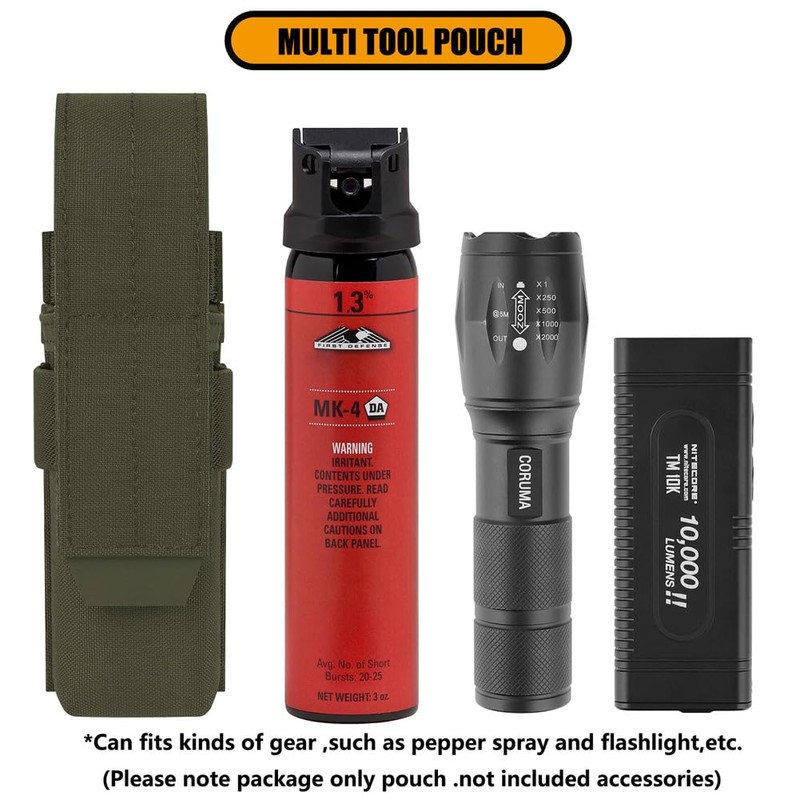 KRYDEX Flashlight Holster, Molle OC/Mace Spray Holder Adjustable Torch Carrier