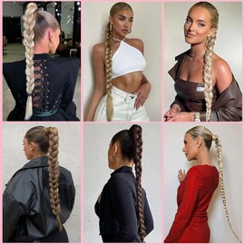 Braid Extensions Pferdeschwanz Verlängerung mit Haargummi 80 cm Wicklung um den Pferdeschwanz mit Haarverlängerungen Ponytail Geflochten Kunsthaar Haarverlängerung Pferdeschwanz Zopf für Damen
