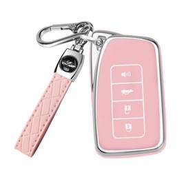 QBUC for Lexus TPU Key fob Cover, Soft TPU Car Key Case Protector with Keychain Compatible with Lexus 2014-Up RX is ES GS LS NX RS GX LX RC LC(Pink)