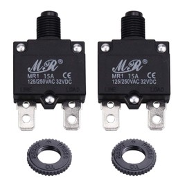 RKURCK 15 Amps Thermal Circuit Breakers, 125/250V AC 32V DC Push Button Manual Reset Overload Protector Circuit Breaker Switch 15A 5 Pack