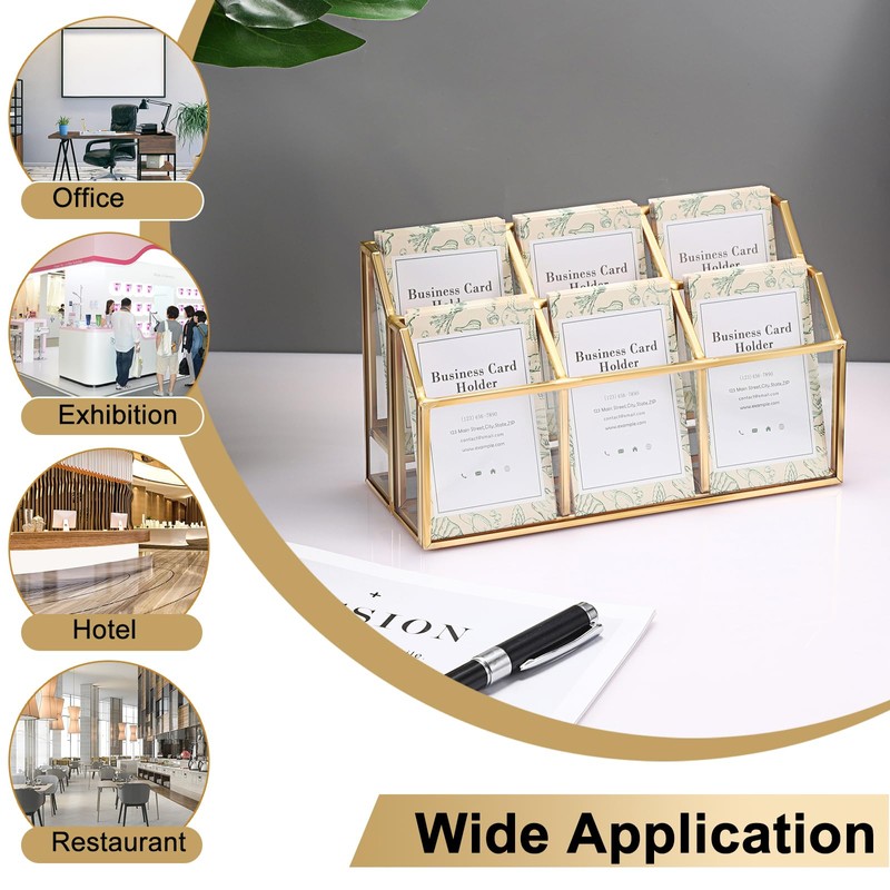 Hipiwe Business Card Display Stand Vertical Gold Name Card Holder