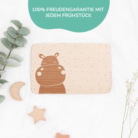 Kidsmood Breakfast Board for Children, Engraved Wooden Board with Cute Animal Motif, Children's Gift for Christening, Birthday and Christmas [Hippo]