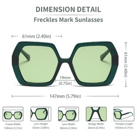 Freckles Mark Retro Oversized Hexagon Sunglasses for Women Irregular Trendy 60s Vintage Polygon Sun Glasses for Ladies (Green)