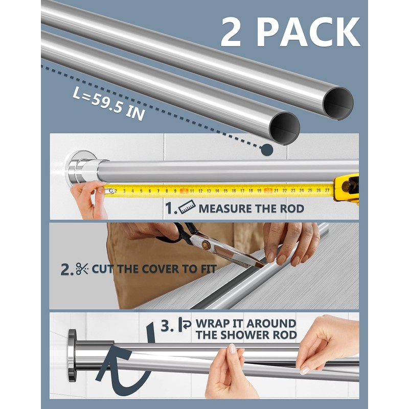 Skywin Shower Rod Cover - 2 Pack Silver 58 In