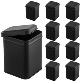 KEILEOHO Square Tea Canisters 7 x 7 x 10 cm Metal Black Square Tea Storage Jars with Lid for Approx. 50-100 g Loose Tea Pack of 10