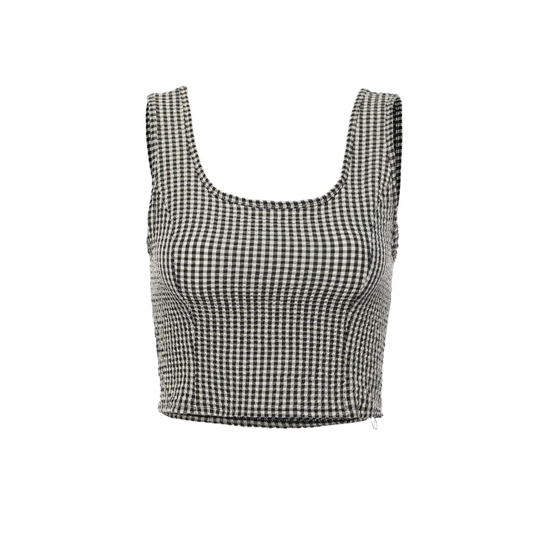 TRENDYOL Women's Plaid Gofre Woven Grain Blouse, black