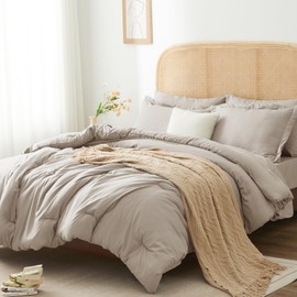 HIMEET Queen Comforter Set(88"x88"),All-Season Comfort Set 7-Piece Soft Luxury Bedding,Beige Comforter Set Queen with Comforter, Sheets, Pillowcases & Shams,Cream