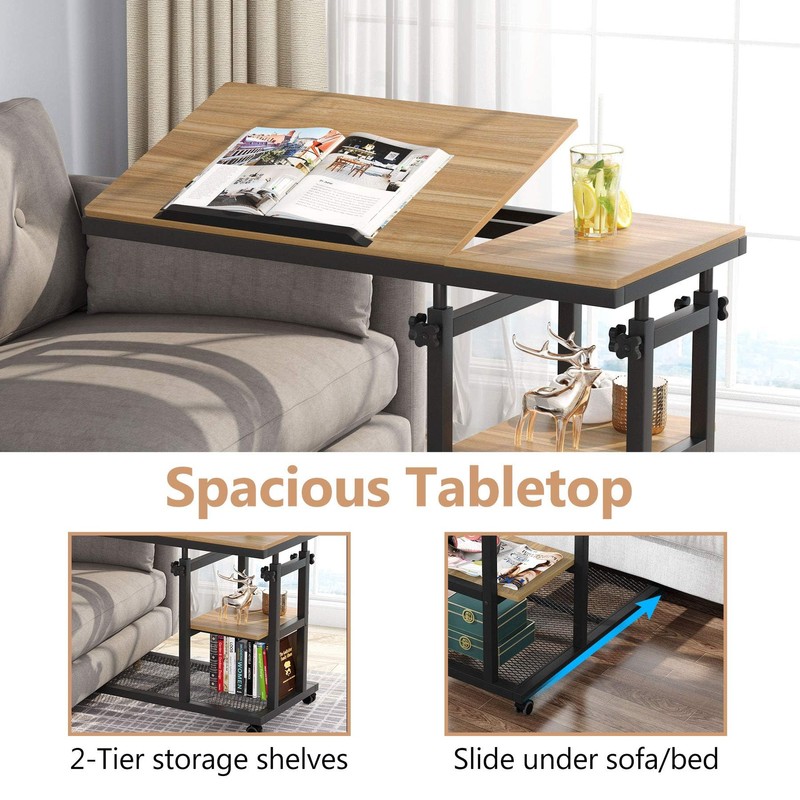 Tribesigns Height Adjustable C Table with Wheels, Mobile Couch Snack