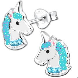 Children's Girls' Jewellery Set 925 Sterling Silver Unicorn Horse Necklace with Earrings Stud Earrings Set, 925 sterling silver and enamel, None