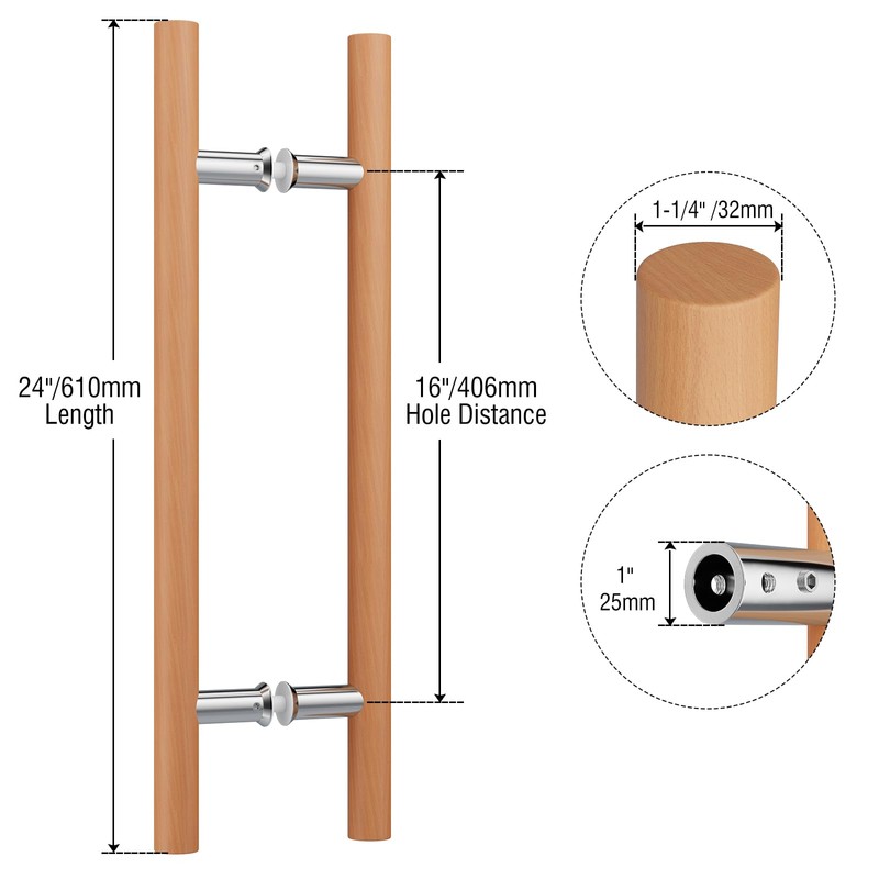 Ranbo 24" Solid Beech Wood Push Pull Door Handle, 16"