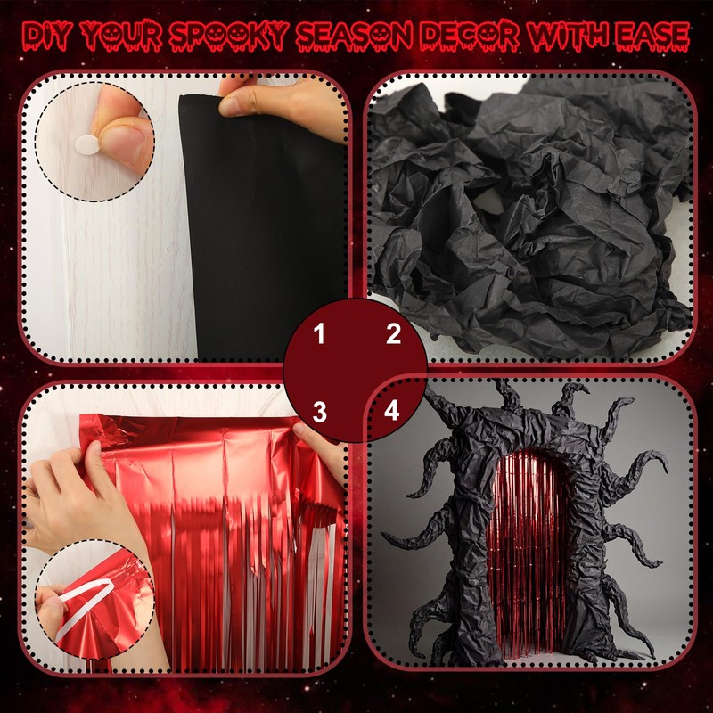 3.3ft x 6.6ft Black Red Party Streamers Backdrop Black Craft
