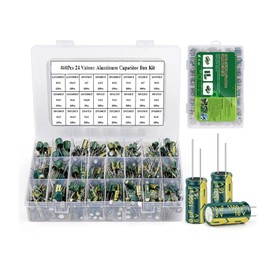 460Pcs 24 Types Electrolytic Capacitor Kit Inline Aluminum Electrolytic Capacitor Assortment Kit with Strong Dielectric Strength 6.3V‑50V Green