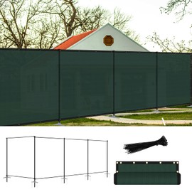 FLORALEAF 6'x24' Outdoor Privacy Fence with Iron Poles Rails Dog Fence for Garden Patio Backyard Yard Temporary Safety Barrier Chicken Metal Fence with Spikes, Green