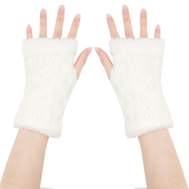 Fingerless Gloves for Women,Winter Thermal Arm Warmers Ladies Knitted Mittens Half Finger Gloves Soft Stretch Plush Fingerless Gloves for Women Girls Work Outdoor Christmas Gifts Y4LXMRST (White)