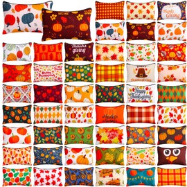 48 Pcs Fall Makeup Bags Bulk, Thanksgiving Canvas Cosmetic Pouch