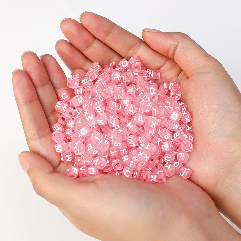 1200pcs 6×6mm Alphabet Beads Transparent Pink Cube Acrylic White Letter