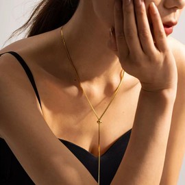 DazzBirr Gold Snake Chain Layered Choker Necklace for Women Lariat Necklace for Women Trendy Long Statement Necklace (gold)