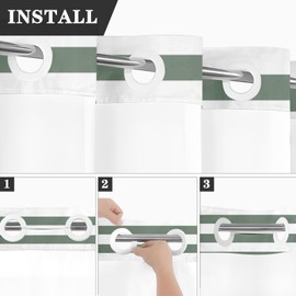 Nesphy No Hook Green Shower Curtain with Snap-in PEVA Liner Set, Waffle Weave Striped Pieced Hotel Style with See Through Top Window Double Layers Waterproof Bath Curtain 71x74 Inch