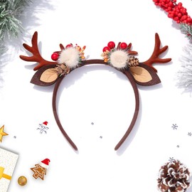 Runmi Christmas Headband Reindeer Antlers Hair Band Red Sequins Headbands Christmas Hair Accessories for Women and Girls (C)