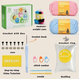 Zepiany Crochet Kit for Beginners, Amigurumi Crocheting Animals Kits with Step-by-Step Video Tutorials, Knitting Starter Pack for Adults and Kids, 2 Axolotls