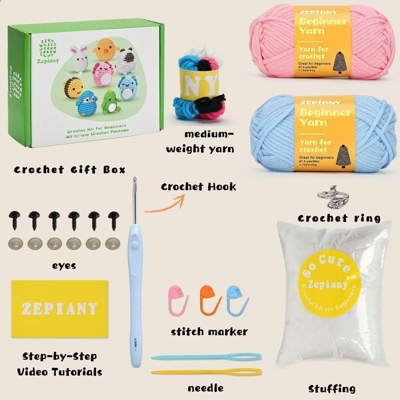 Zepiany Crochet Kit for Beginners, Amigurumi Crocheting Animals Kits with
