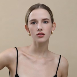 Ascona Drop Earring Extra Large Big Chunky Gold Hoop Earrings for Women, Lightweight Hypoallergenic Gold Plated Earrings Fashion Jewelry, Brass, No Gemstone