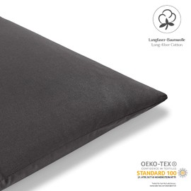 Alreya Renforcé Pillowcase, 100% Cotton, Super Soft Pillowcase with YKK Zip, Pillow Slip Only, 80 x 80 cm, Anthracite, Set of 2
