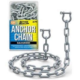 Better Boat Galvanized Anchor Chain, Marine Grade, 3/16" Chain with 2 Anchor Shackles, Link Ends, 4 Ft, for Boats