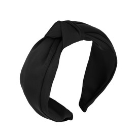 GAFATORY Black Knotted Headband Fashionable Wide Head band Knotted Yoga Headband Fabric Comfortable Hair Band Elastic Head Band for Women